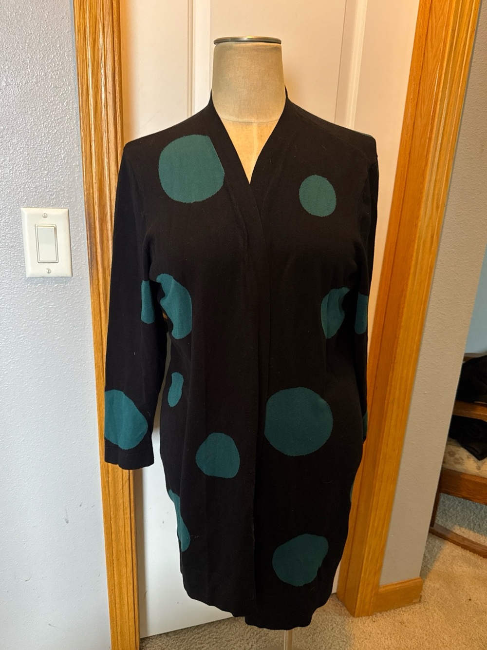 Chico's Black Long Sleeve Dress with Teal Polka Dots
